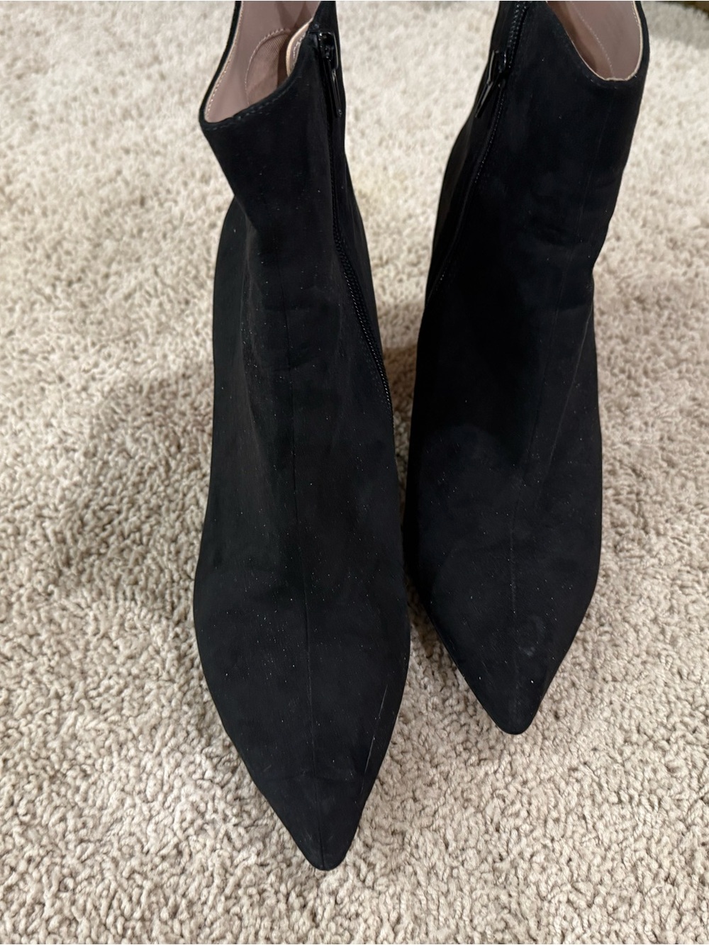 Betsey Johnson KassieBlack Suede Ankle Booties with Multicolor Beaded Block Heel - Picture 6 of 9